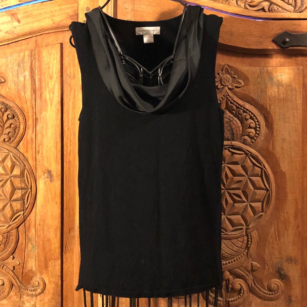 Black tank top with satin boat neck